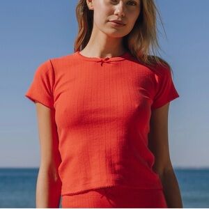 Daily Drills Red Pointelle Short Sleeve Top